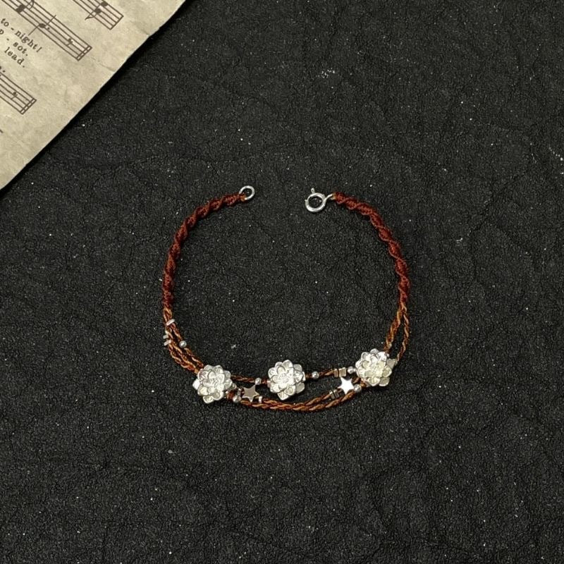 Wholesale  small stars green crystal colorful flowers woven necklace