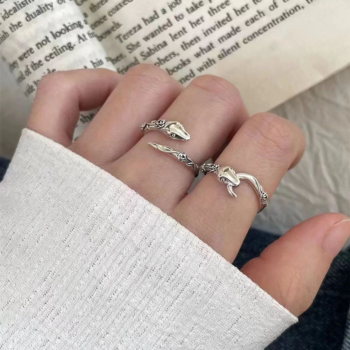Wholesale Gradient Fishtail Zircon Open Ring Silver Tone Dark Chic Women S Fashion Jewelry Everyday Wear Gift