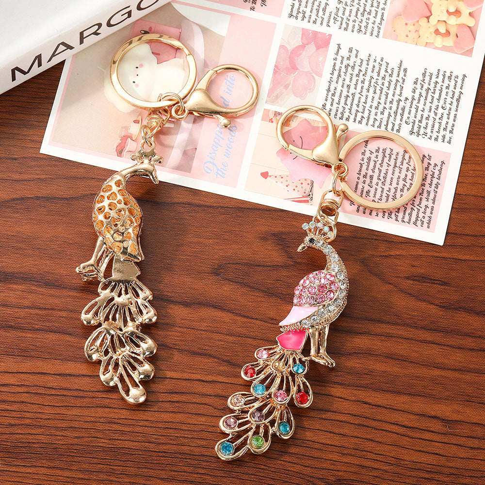 Wholesale Korean Style Rhinestone Peacock Keychain Metal Bag Charm Car Key Accessory