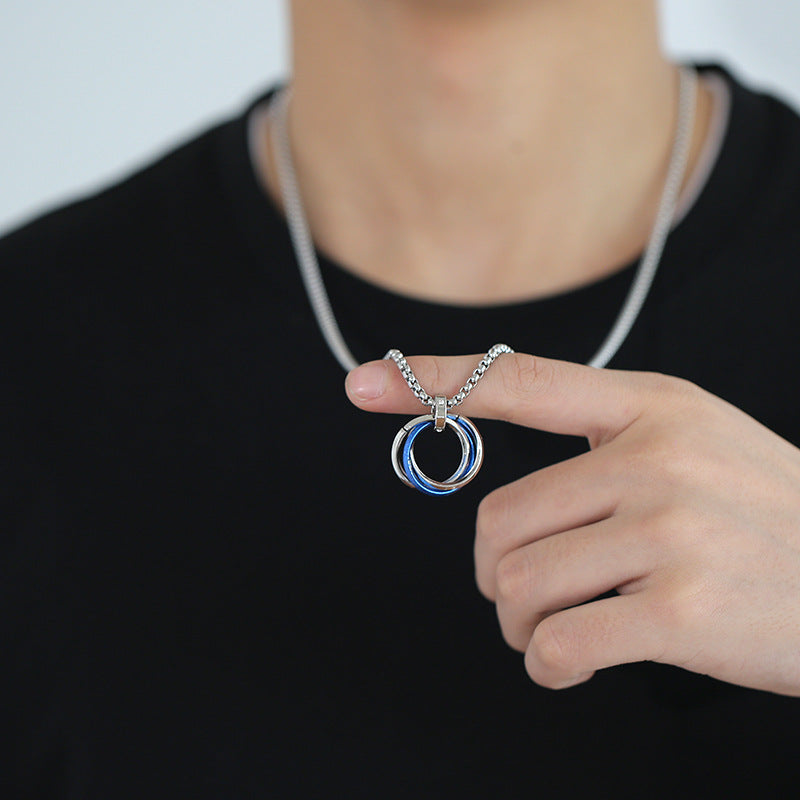 Wholesale Geometric Three Ring Blue Men S Necklace Stylish Hip Hop Fashion Accessory Gift Boutique Resale