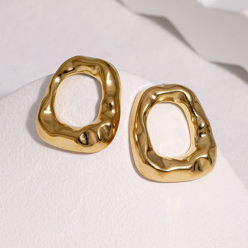 Wholesale Gold Plated Stainless Steel Geometric Irregular Earrings Minimalist Hollow Out Trendy Jewelry Accessory For Party Gift Boutique Resale
