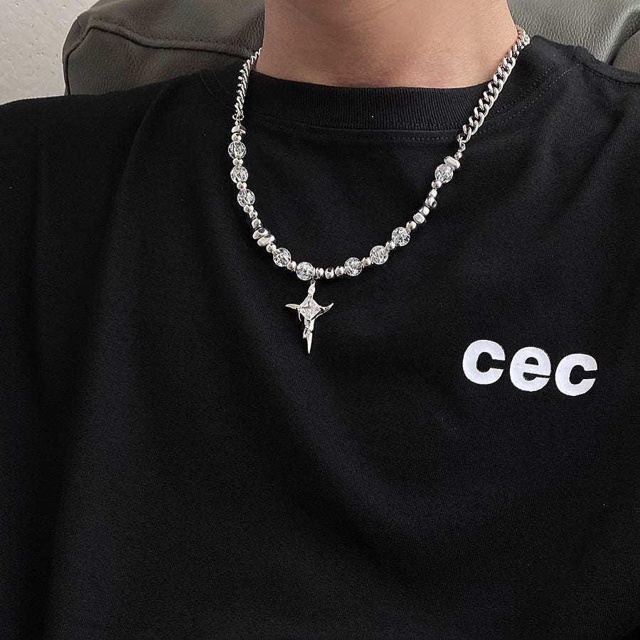 Wholesale Titanium Steel Necklace Metal Stone Ice Crack Cross Necklace Clavicle Chain ACC-NE-Ziyou006