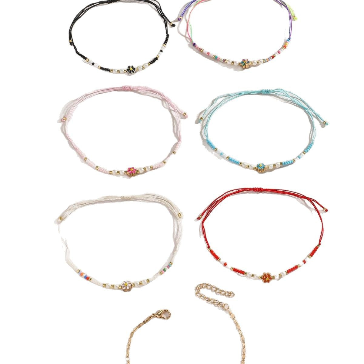 Wholesale retro Bohemian style colorful flower rice bead braided bracelet