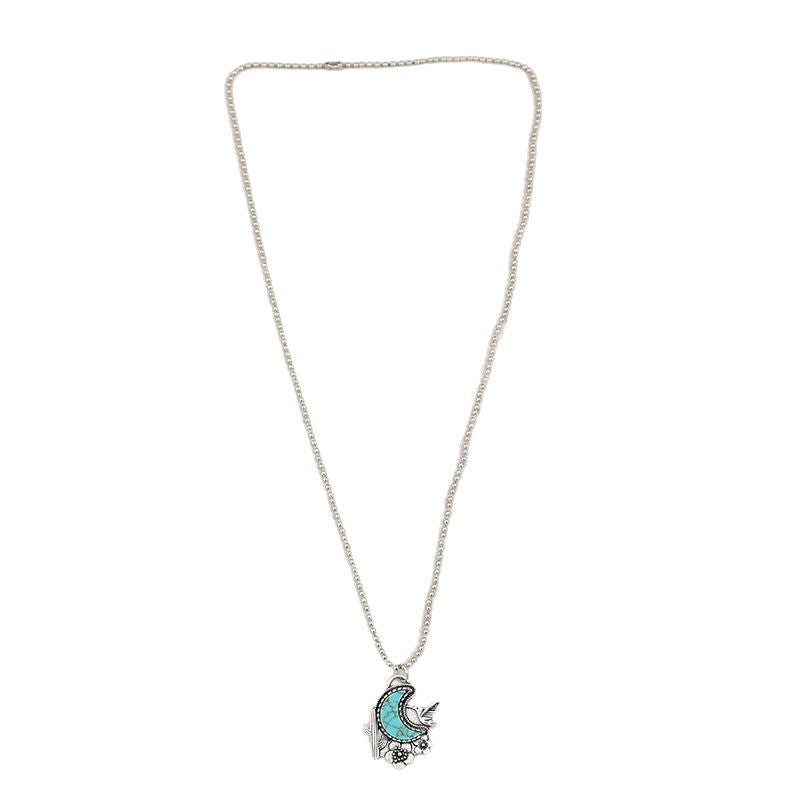 Wholesale Vintage Alloy Necklace with Turquoise Inlay Cactus Flower Bird Pendant Jewelry Accessory