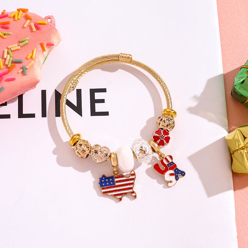 Wholesale American Independence Day Butterfly Hot Air Balloon Beaded Stainless Steel Bracelet ACC-BT-QingLian005