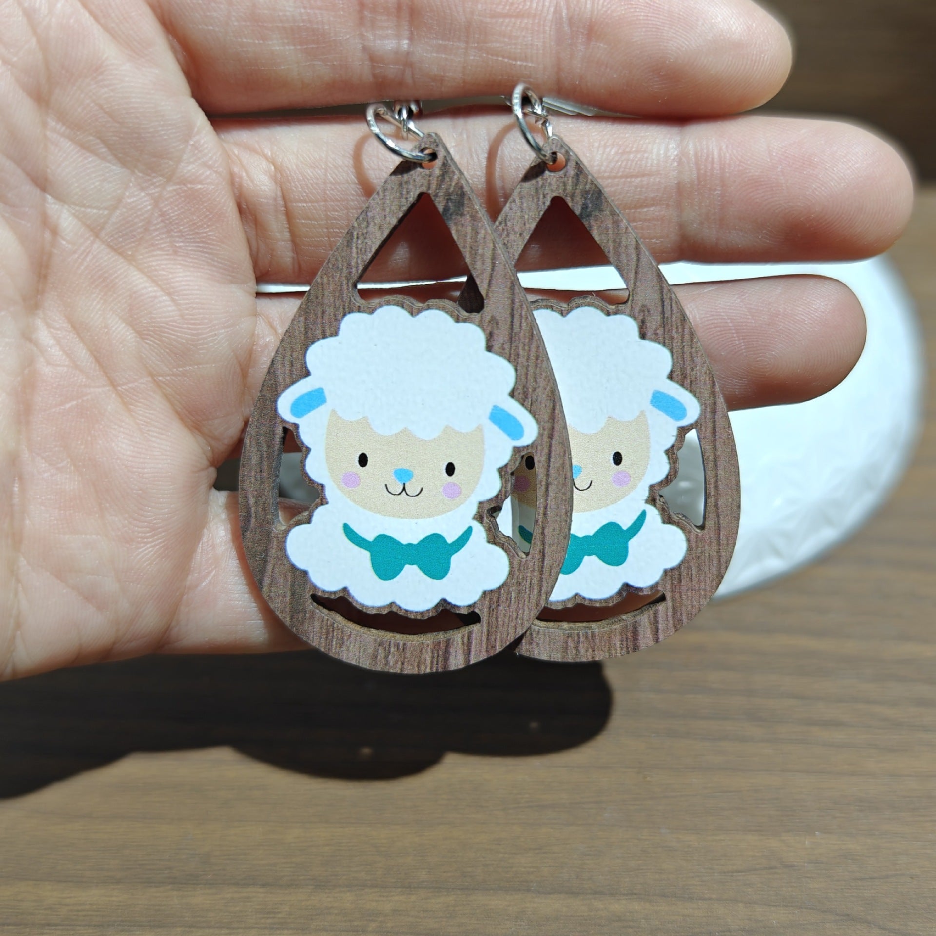 Wholesale Easter Wood Printed Colorful Earrings