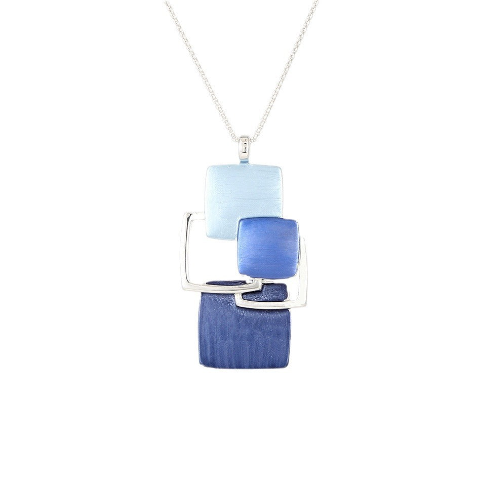 Wholesale Irregular Square Blue Painted Hollow out Alloy Necklace