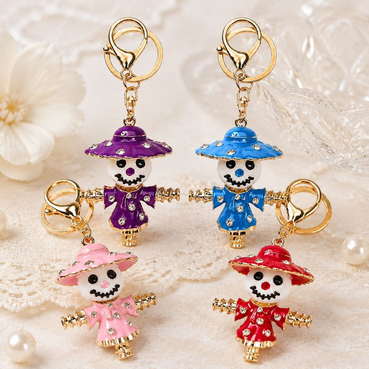 Wholesale  Cartoon Enamel Keychain with Crystal Inlay,  Bag Charm Car Key Accessory Gift