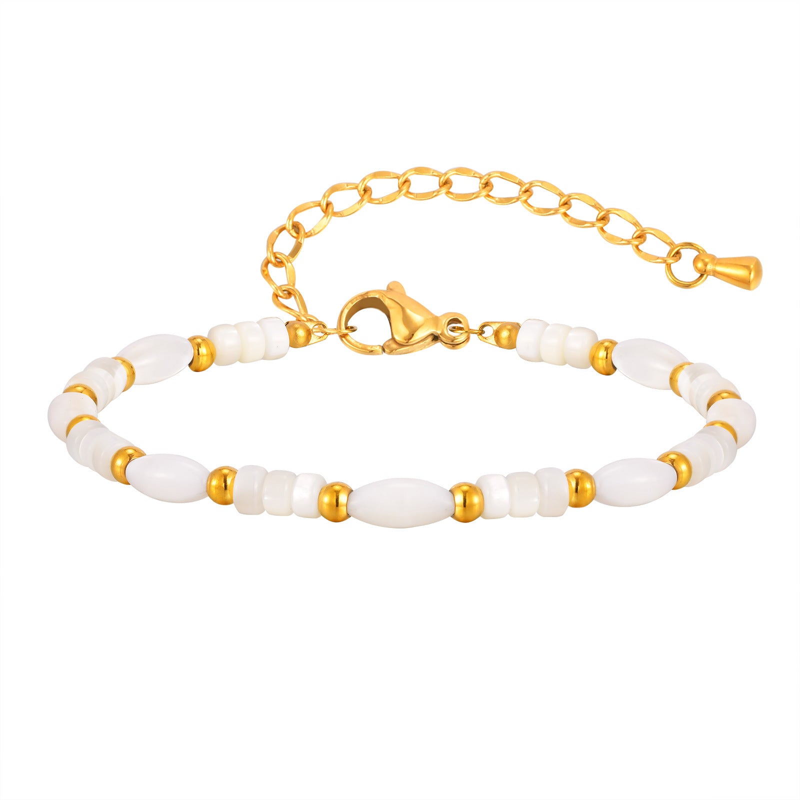 Wholesale Modern White Shell Bead Bracelet Stainless Steel Gold Tone Jewelry Accessory Gift For Everyday Wear