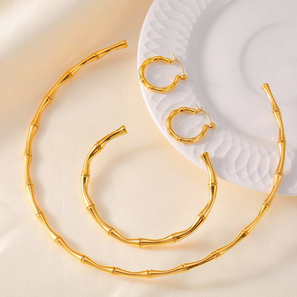 Wholesale Titanium Steel Bamboo Joint Versatile Jewelry Necklace Earrings