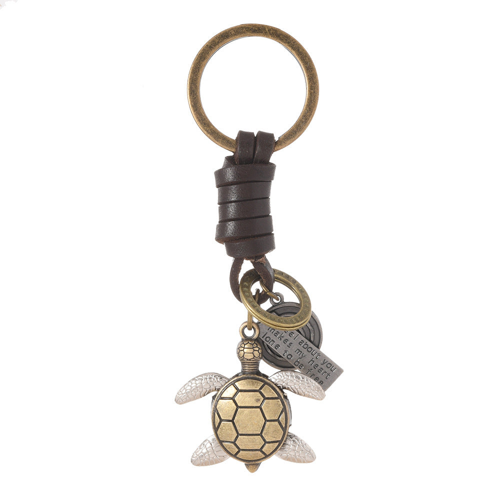 Wholesale Alloy Bronze Ship Anchor Vintage Woven Cowhide Pendant Keychains