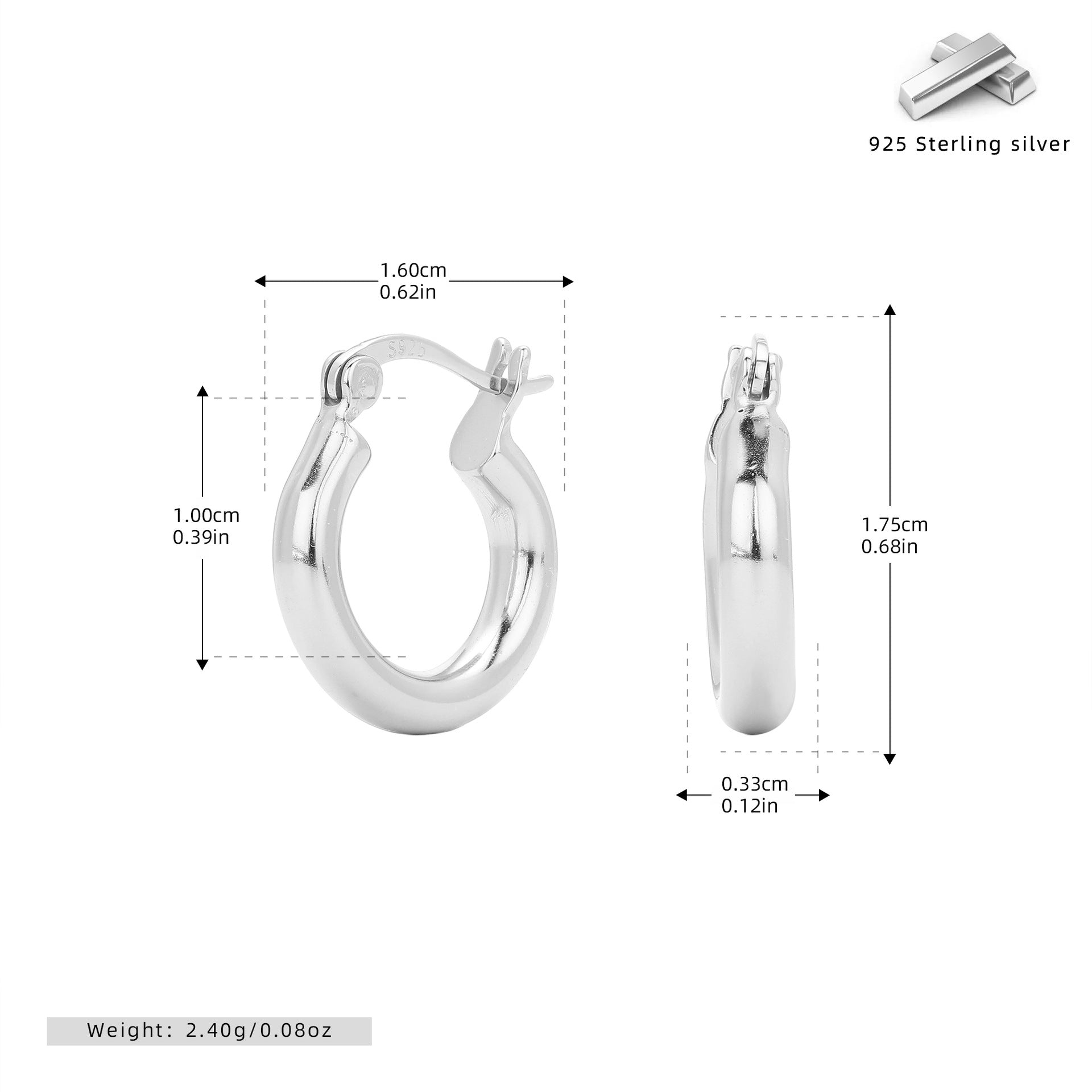 Wholesale S925 Sterling Silver Hollow Tube Ring Earrings