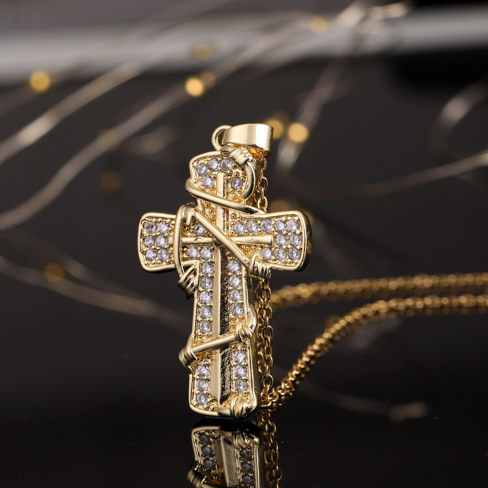 Wholesale Copper Electroplated Zircon Cross Pendant Necklace For Women Fashion Jewelry Accessory Gift