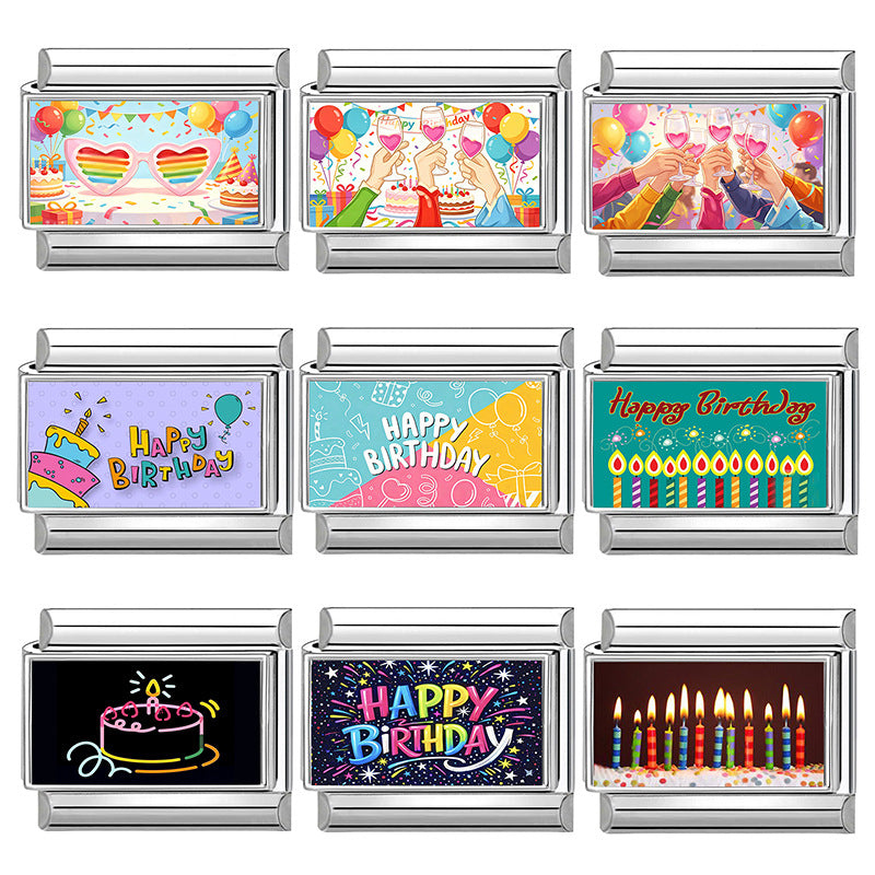 Wholesale Italian Style Birthday Theme Patchwork Stainless Steel Bracelet Fashion Accessory Gift