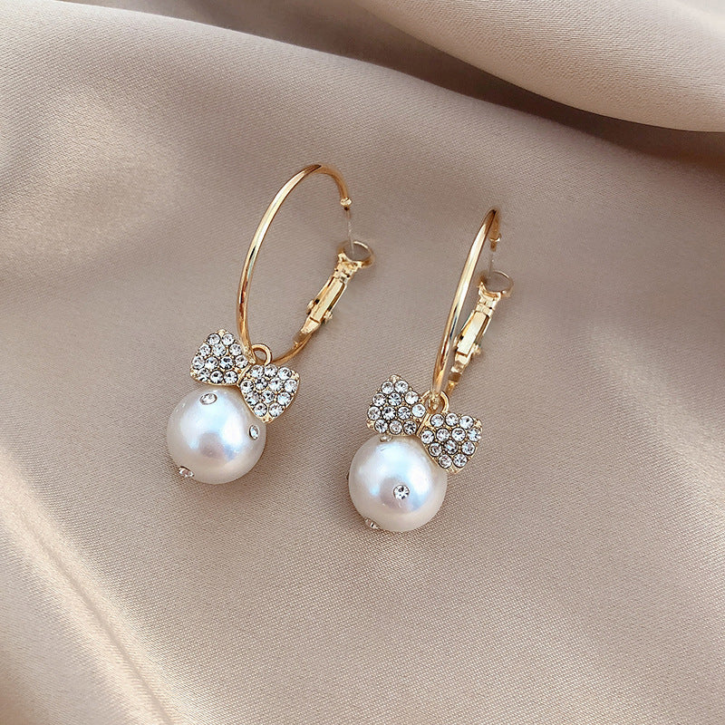 Wholesale Bow Pearl Rhinestone Earrings