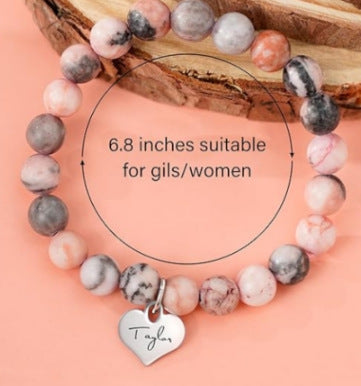 Wholesale Natural Stone Stainless Steel Bow Tie Pendant Pink Zebra Bracelet ACC-BT-FenRui006