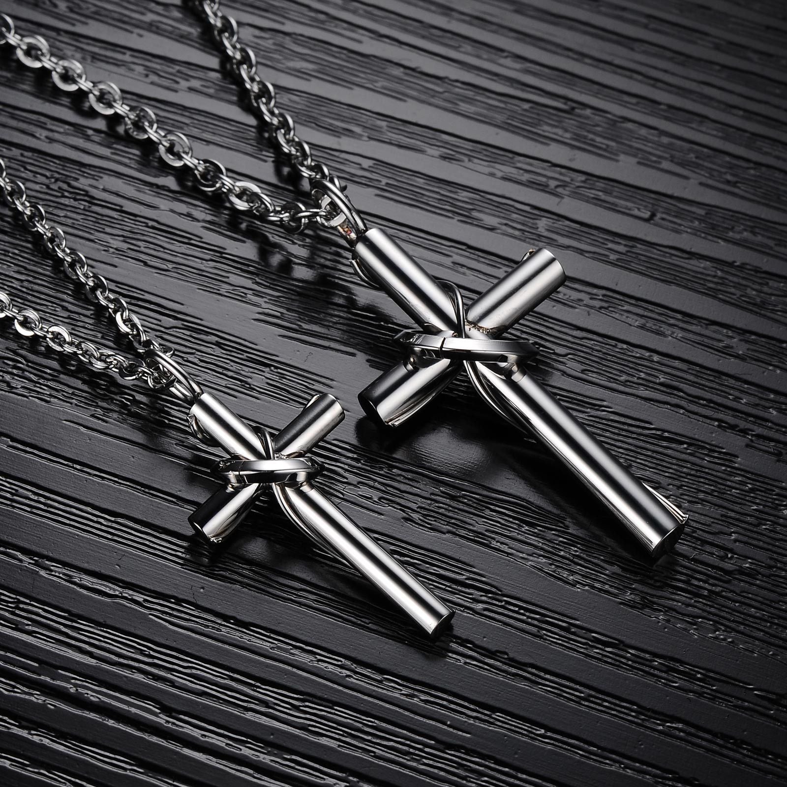 Wholesale  cross stainless steel couple necklace pure steel chain necklace