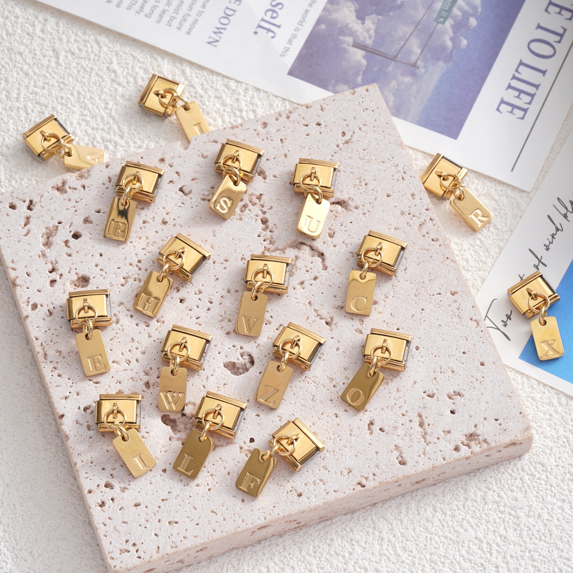 Wholesale 5pcs Italian Charm Bracelet 9mm DIY Splicing Letter Series Stainless Steel Composable Bracelet