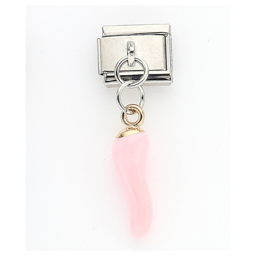 Wholesale 10pcs Italian Charm Bracelet 9mm DIY Splicing Cherry Pepper Flower Pendant Stainless Steel Composable Bracelet