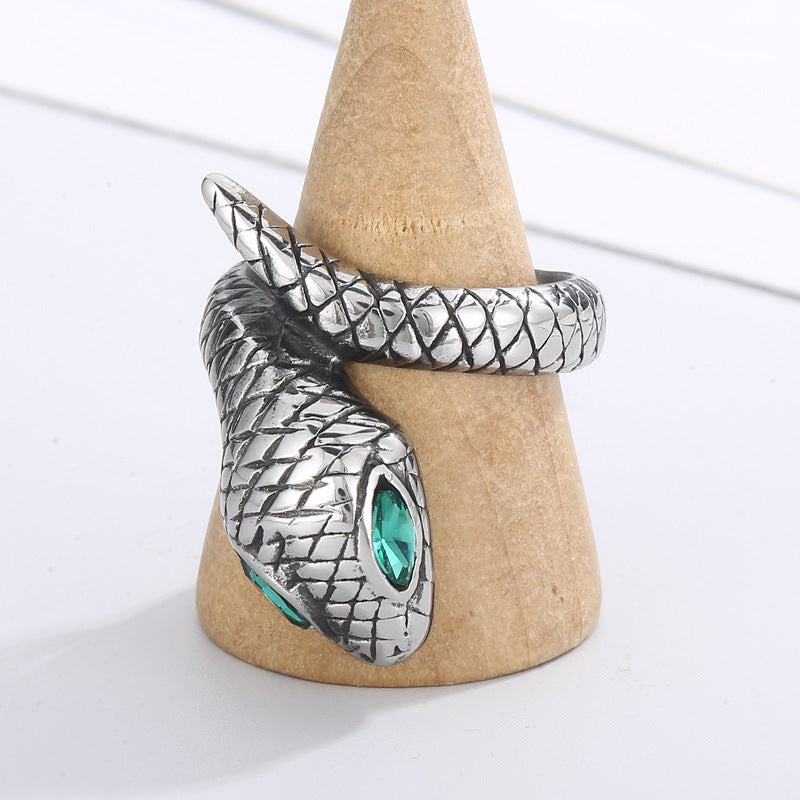 Wholesale snake punk green eyes snake titanium steel ring