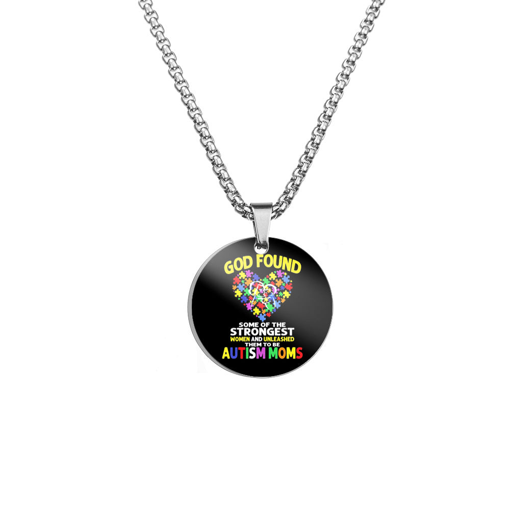 Wholesale Autism MOM Color Printed Pendant Stainless Steel Necklace Mother's Day ACC-NE-HuanYu002