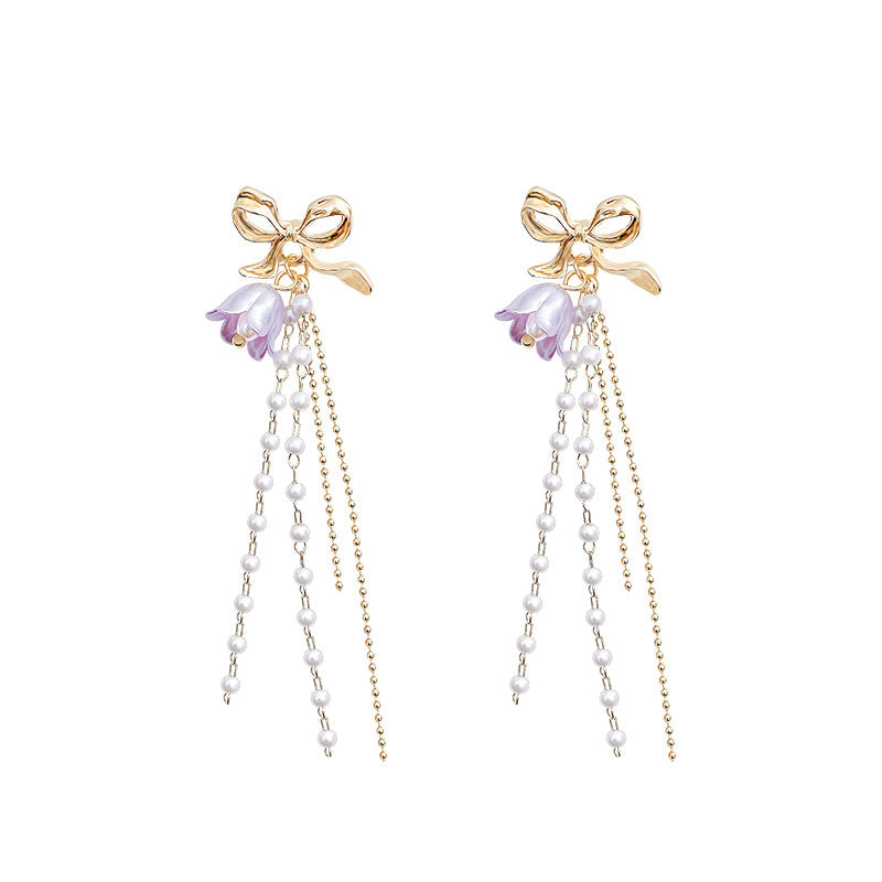 Wholesale Bow Romantic Purple Lan Ling Hua Su Pearl S925 Silver Needle Earrings Bow Earrings Pearl Earrings ACC-ES-HanJue001