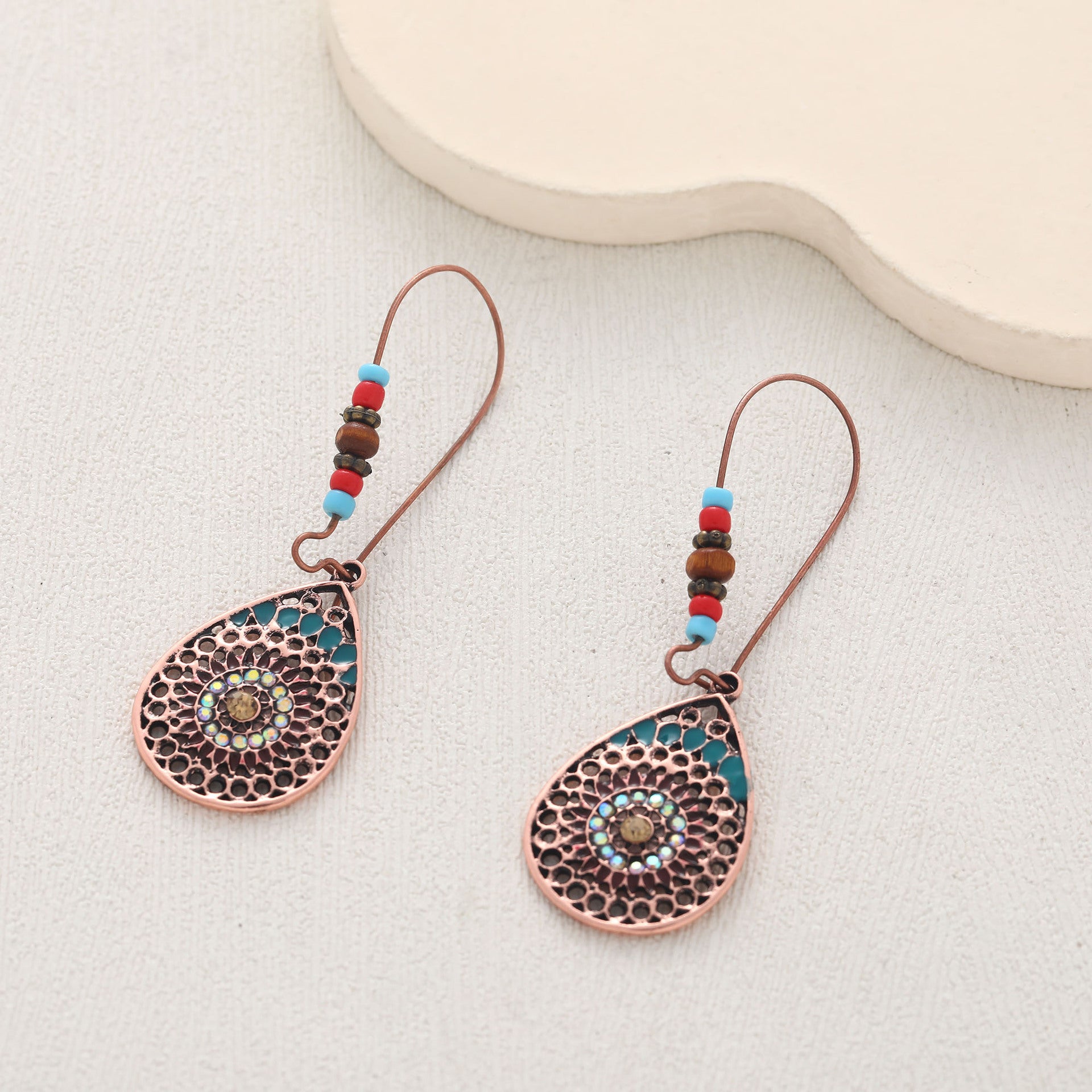 Wholesale national style earrings retro Bohemian style drill drop-shaped hollow earrings