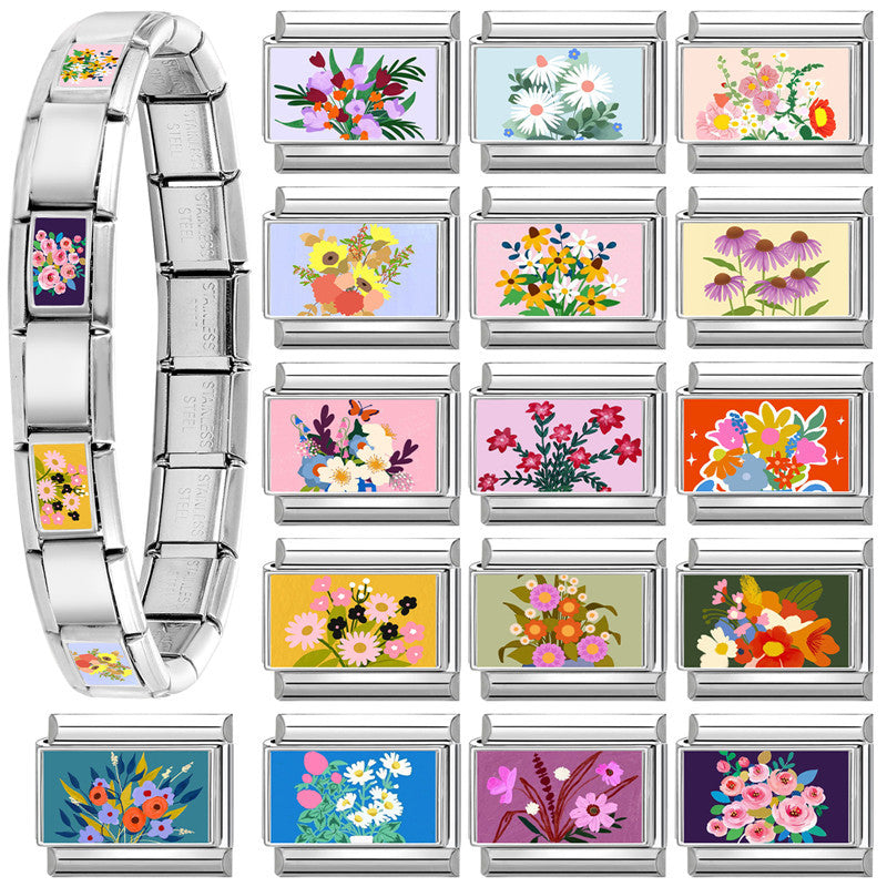 Wholesale 9mm Italian Charm Starter Bracelets DIY square Single Section Creative Stainless Steel Composable Bracelet