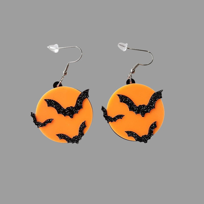 Wholesale Halloween Asymmetric Glitter Letter Horror Pumpkin Knife Ghost Skull Skeleton Spider Acrylic Exaggerated Earrings
