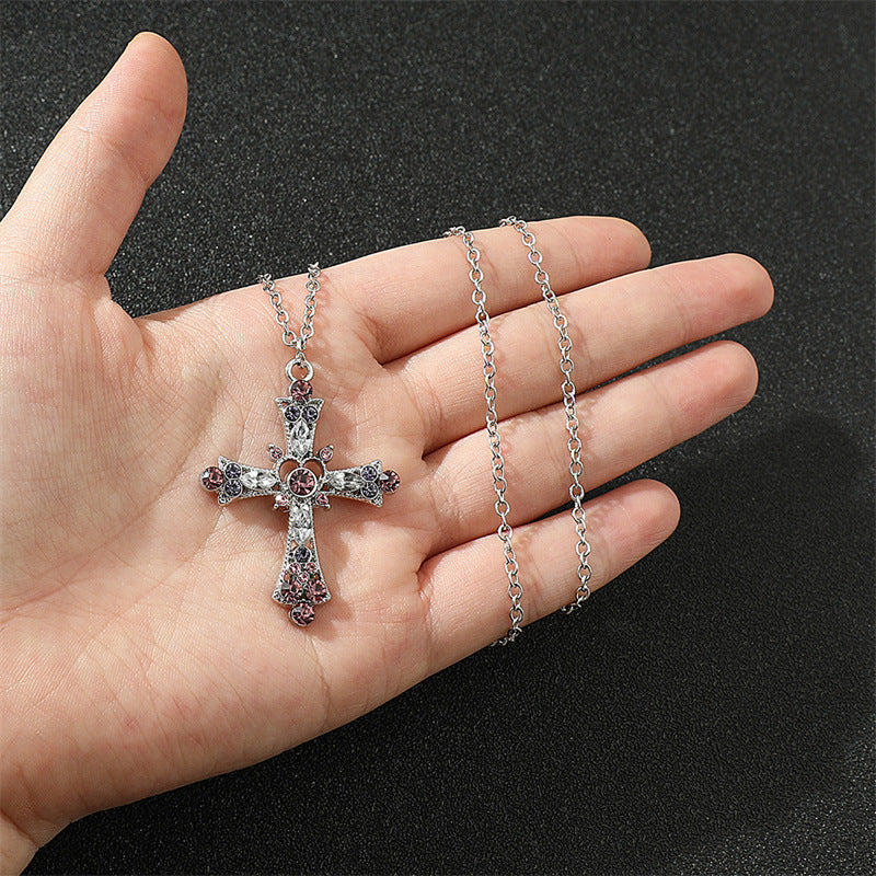 Wholesale Color Crystal Rhinestone Cross Pendant Necklace