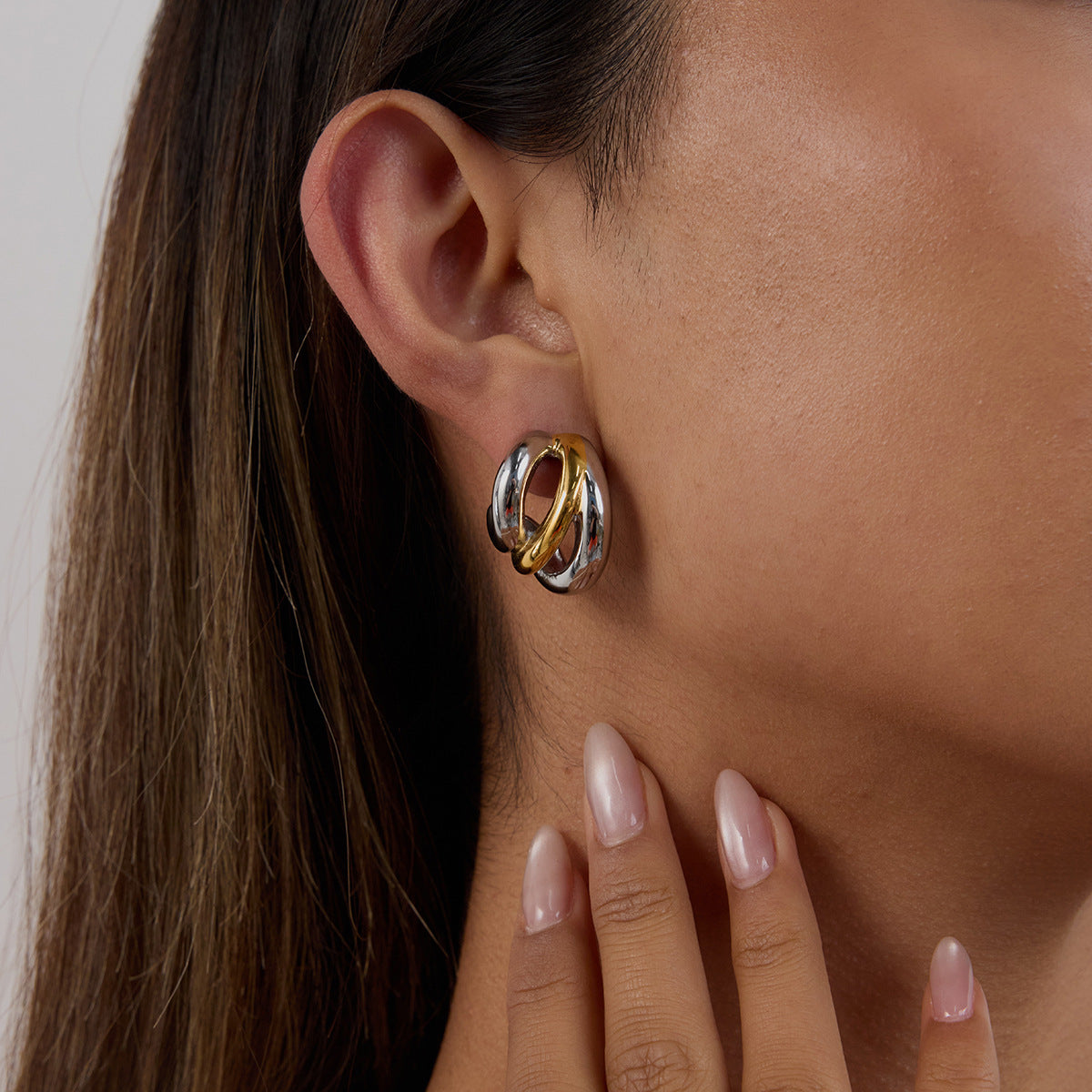 Wholesale  18K Gold Stainless Steel Gold and Silver Color-Blocking Earrings