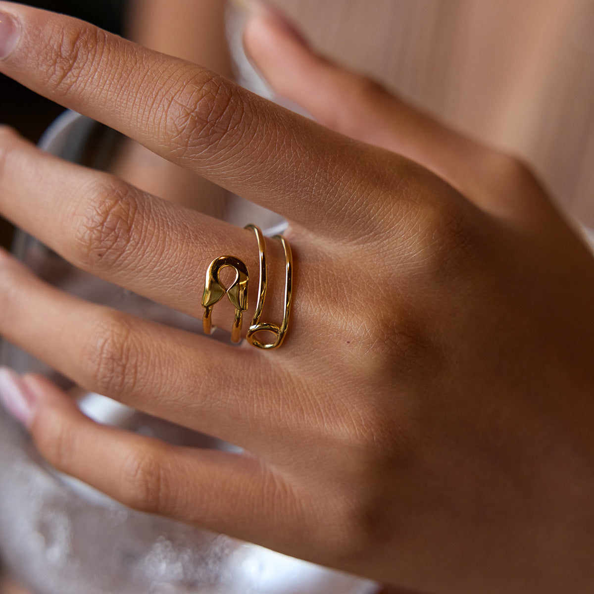 Wholesale 18K Gold Stainless Steel Paperclip Double Hollow Adjustable Opening Ring