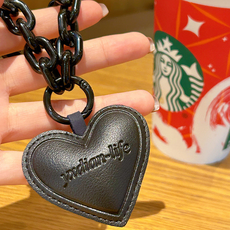 Wholesale Stylish Dark Iron Chain Heart Leather Bag Charm Keychain Couple Birthday Gift Boutique Fashion Accessory