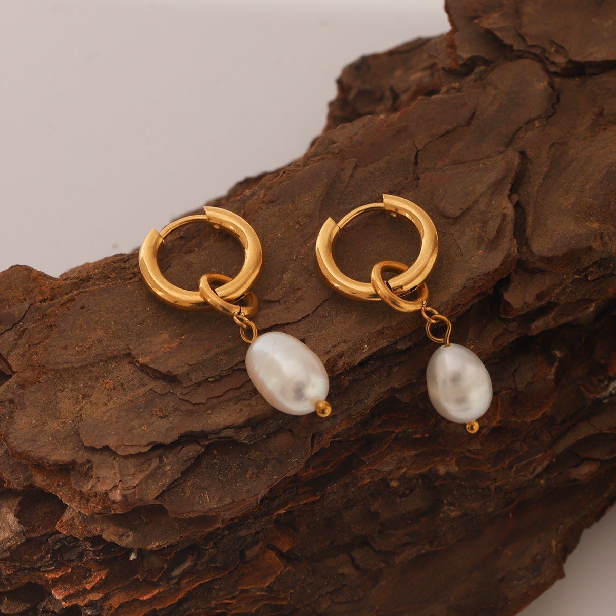 Wholesale Stainless Steel Ring Ear Buckle Pearl Pendant Earrings