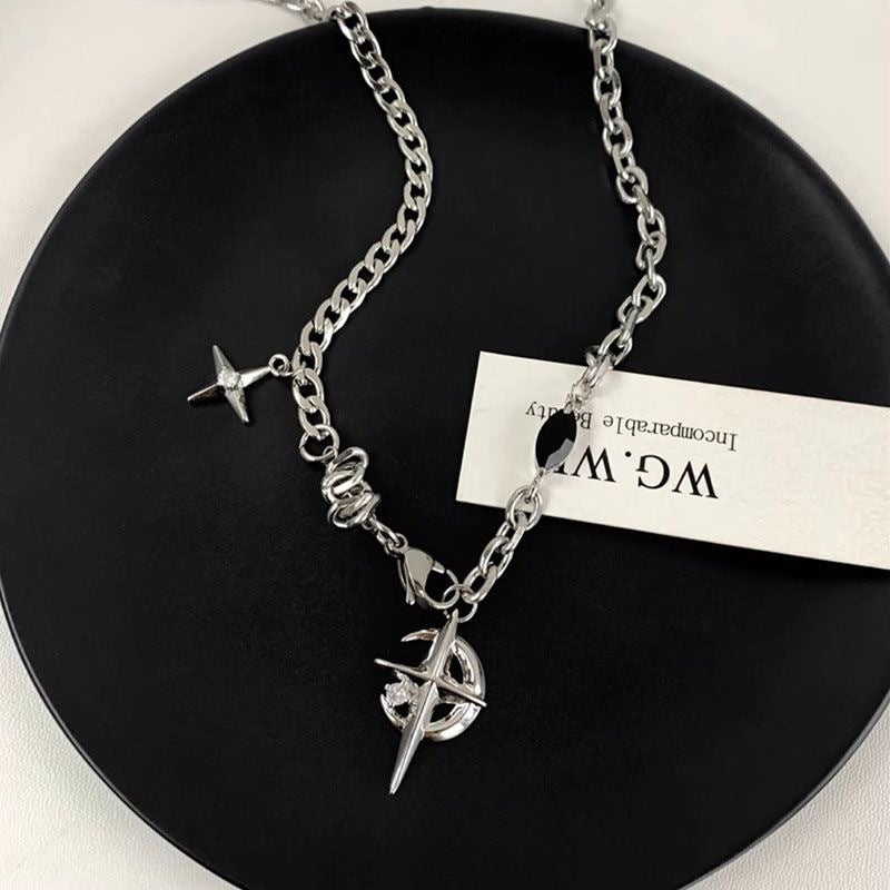 Wholesale Black Zircon Star Necklace Sweater Chain