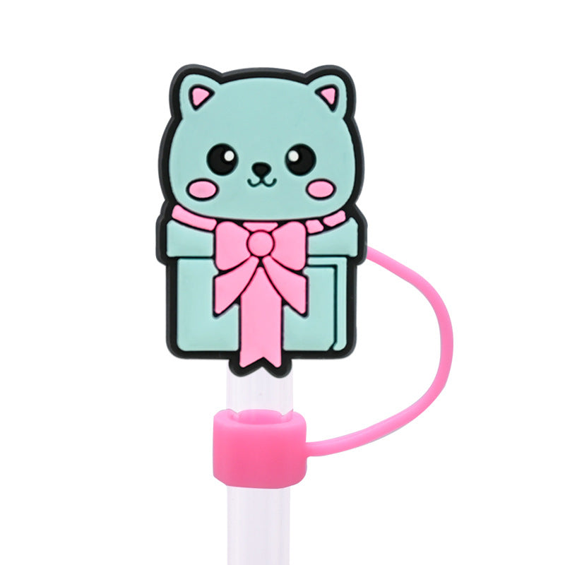 Wholesale Random 100pcs Cat Series 8/10mm PVC Soft Straw Tube Cap