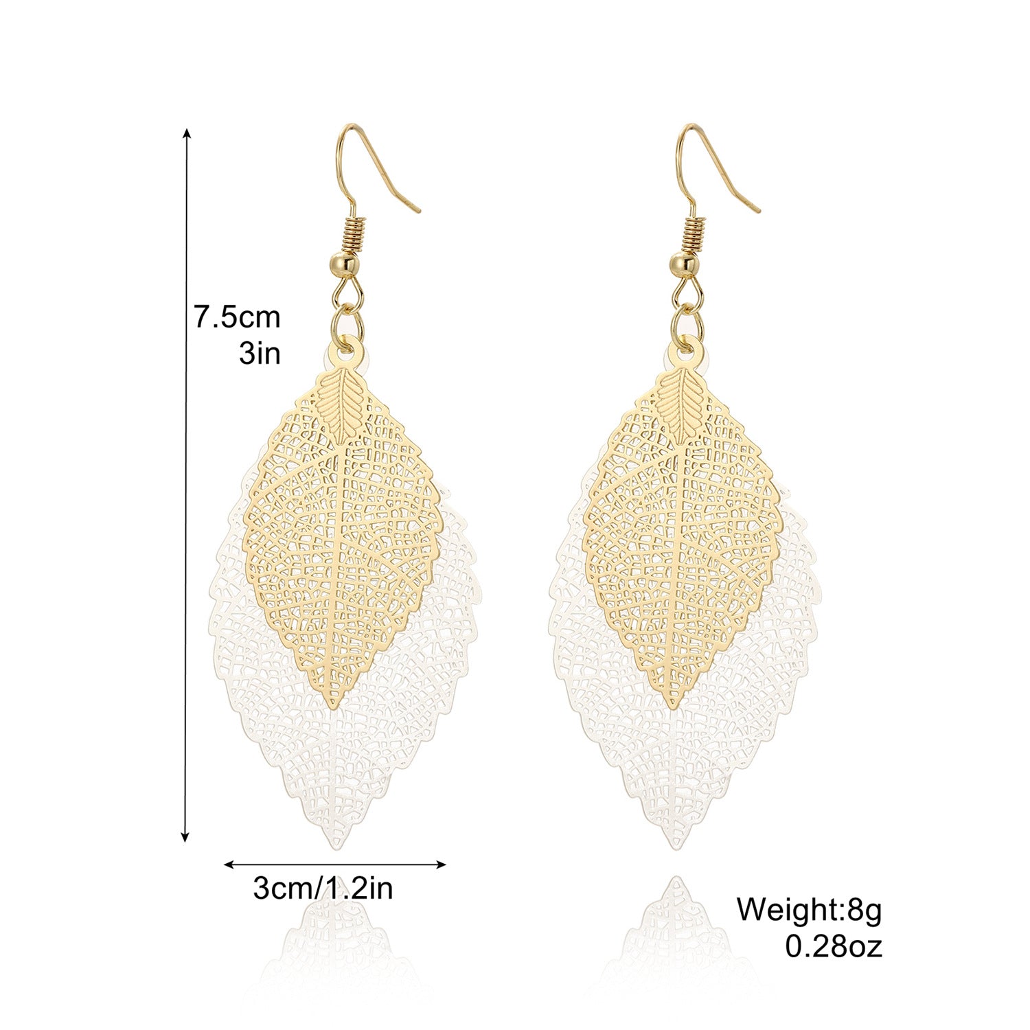 Wholesale Vintage Leaf Earrings Gold Double Layer Hollow Leaf Earrings ACC-ES-ManYi010