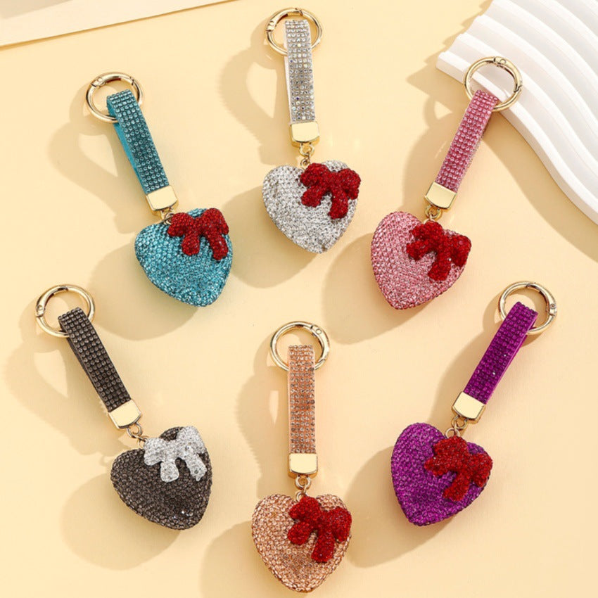 Wholesale European Style Resin Rhinestone Bow Heart Keychain Pendant Decorative Accessory