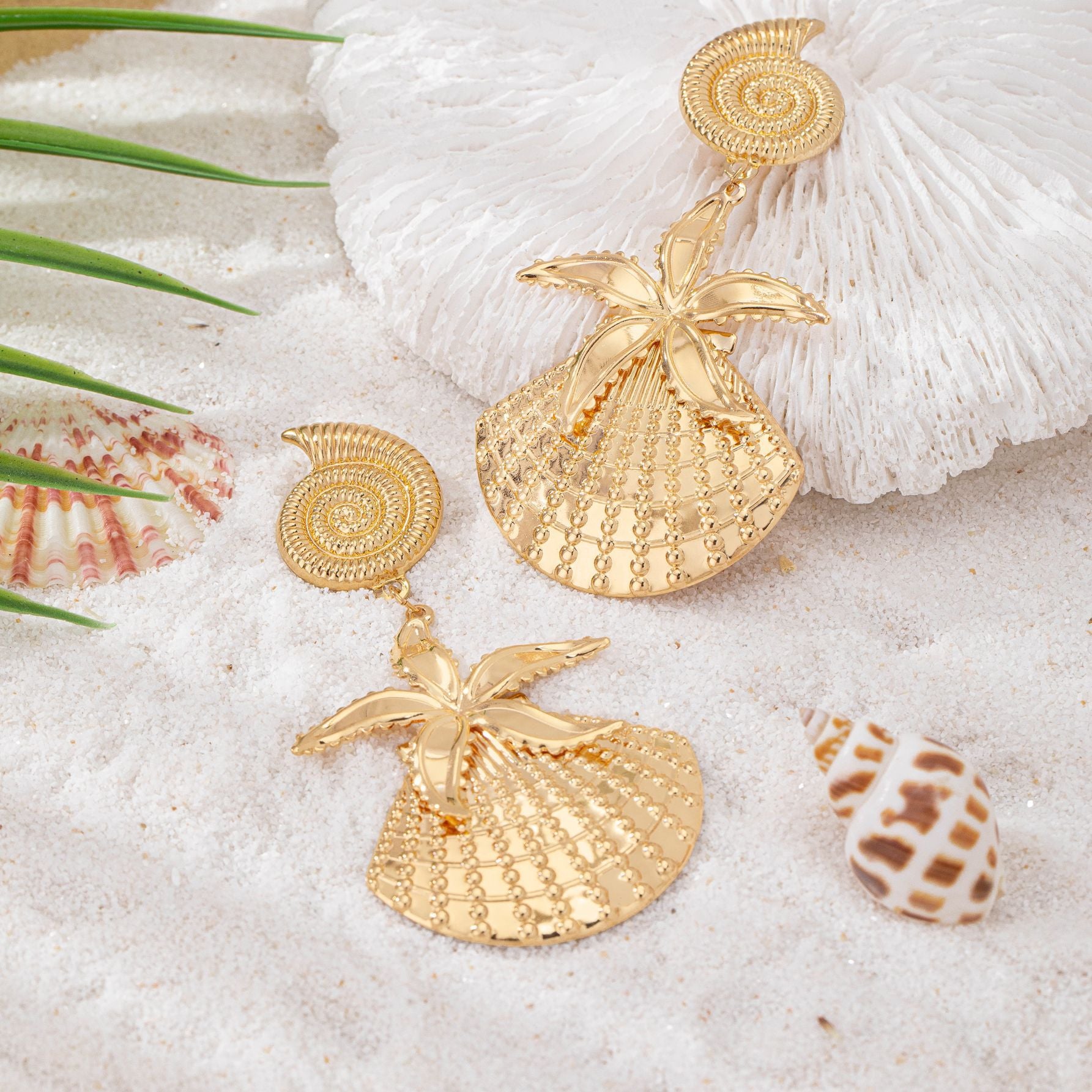 Wholesale Fashion Starfish Shell Snail Earrings For Women Gold Tone Alloy Party Vacation Jewelry