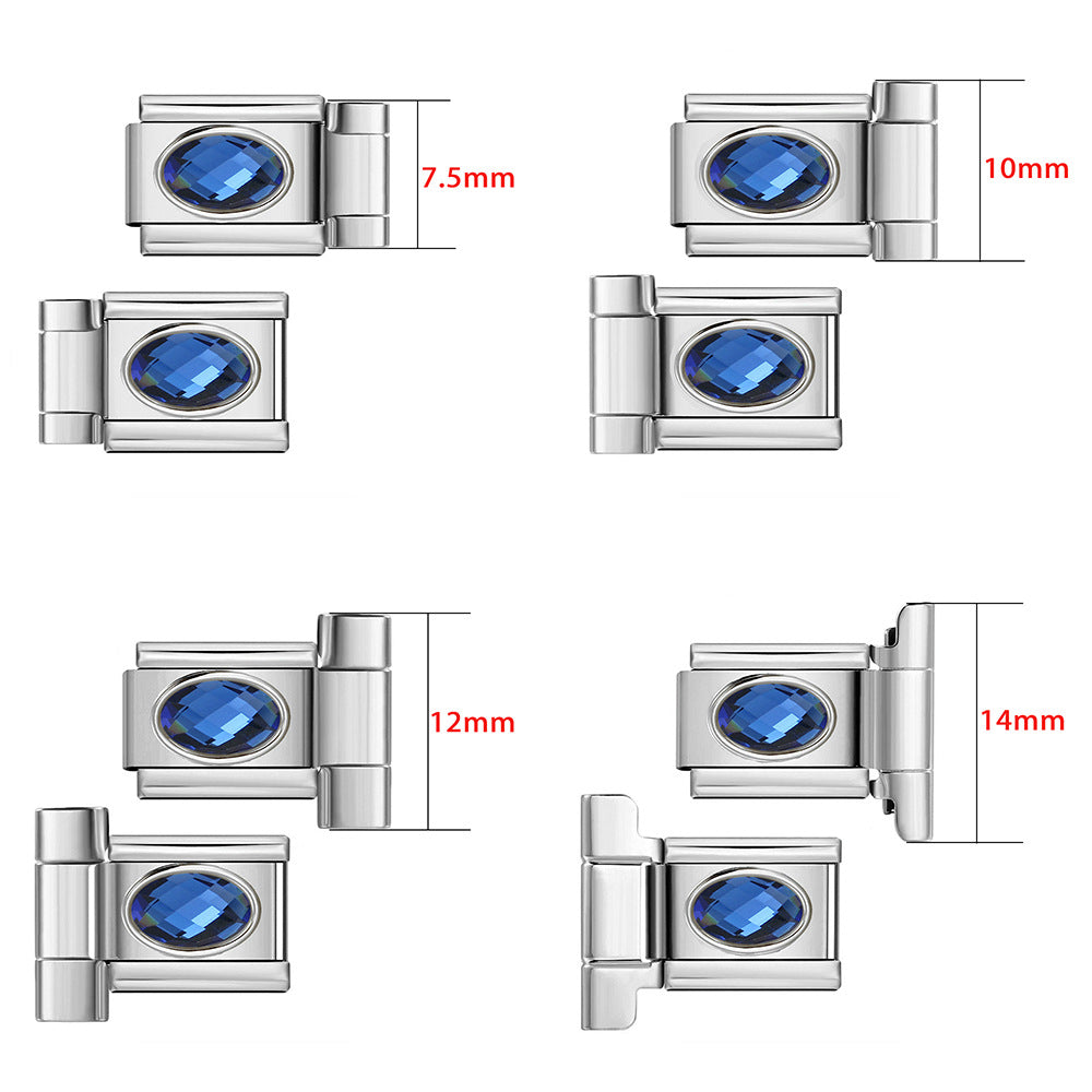 Wholesale Stainless Steel Oval Zircon Watch Connector for DIY Bracelet,  Italian Module Charm,  Jewelry Accessory