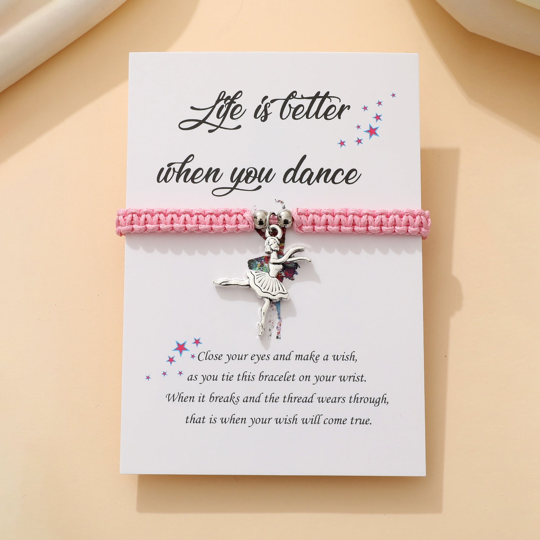 Wholesale Alloy Woven Ballet Dancer Bracelet for Women,  Pink Adjustable Cord,  Trendy Jewelry Accessory