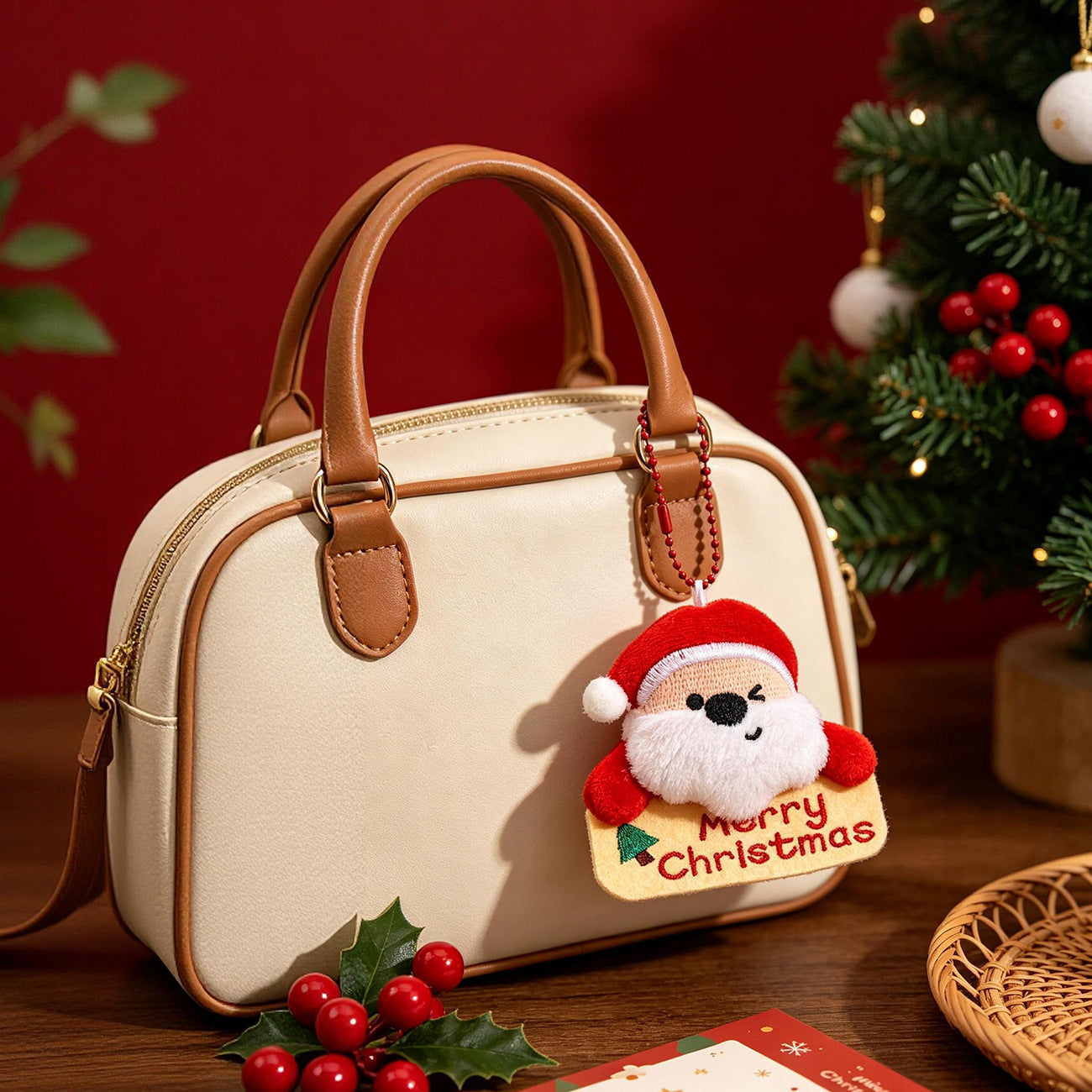 Wholesale Plush Christmas Tree Keychain Ornament Cartoon Festive Pendant For Backpack Bag Charm Holiday Gift Accessory