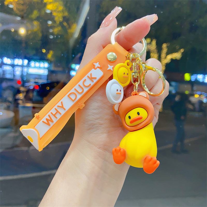 Wholesale Creative cartoon crooked neck duck fun headgear keychain