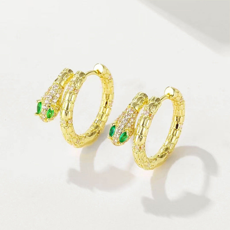 Wholesale exaggerated micro-inlaid zircon metal texture snake earrings