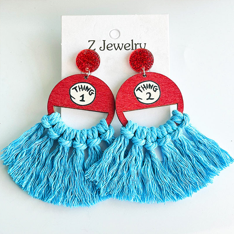 Wholesale Bohemian Handwoven Tassel Fan Earrings Wooden Geometric Fashion Accessory Boutique Resale Gift
