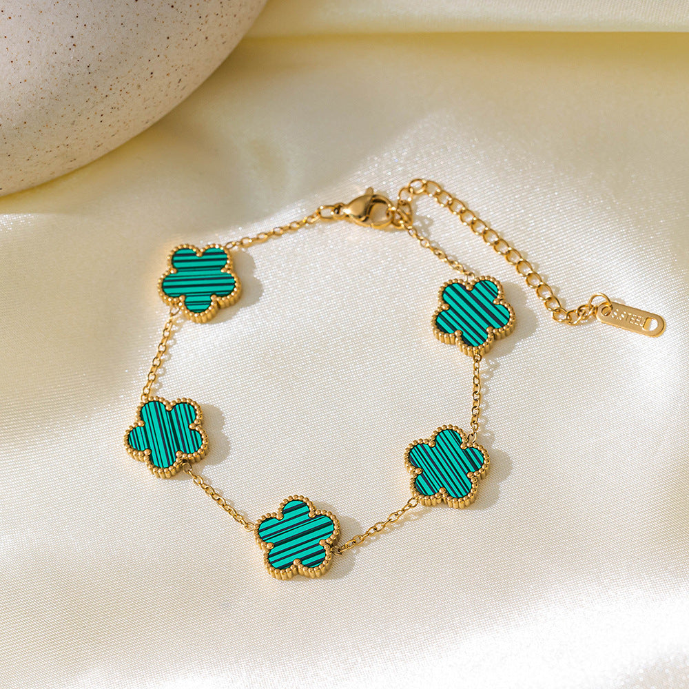 Wholesale Five-leaf Flower Five-flower Double-sided Petal Titanium Steel Bracelet ACC-BT-QiYun003