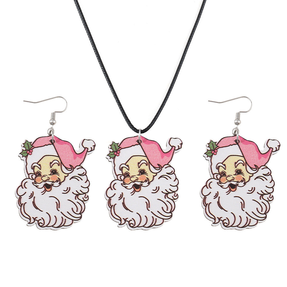 Wholesale Christmas cute bearded  necklace earring set wooden double-sided