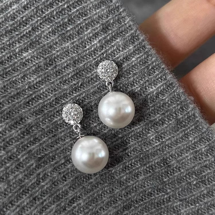 Wholesale pearl ear clip female  light luxury silver needle earrings
