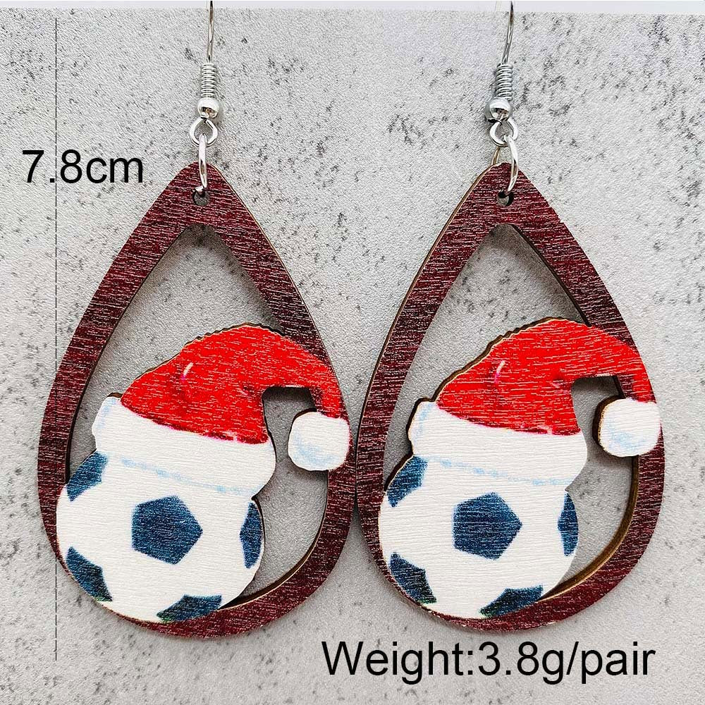 Wholesale Christmas Series Earrings Christmas Hat Football Gloves Bell Printed Wooden Earrings