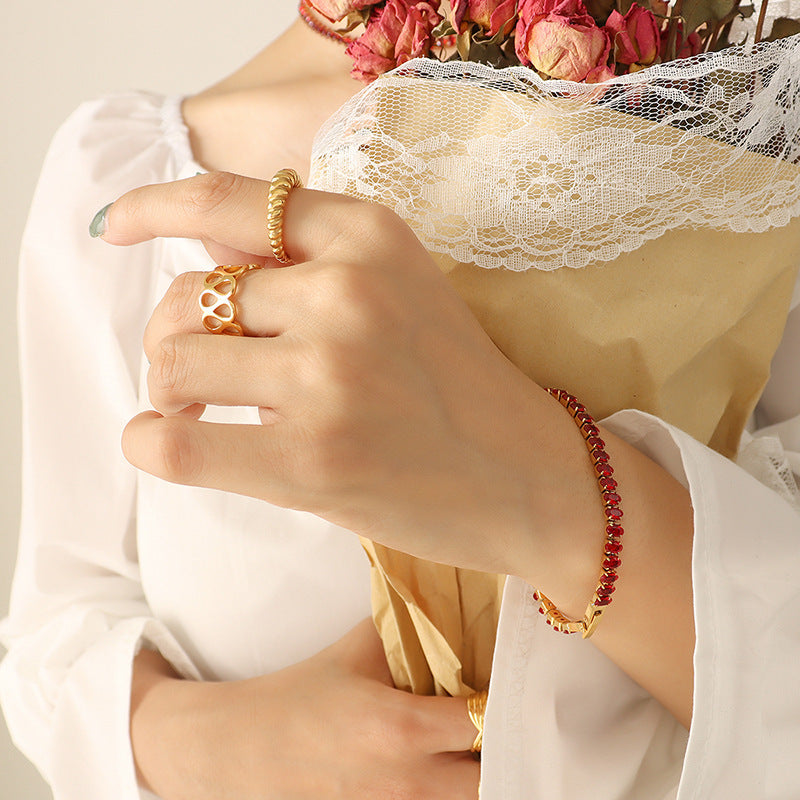 Wholesale Pure Color Diamond and Zircon Inlaid Necklace Bracelet Jewelry Set Titanium Steel ACC-NE-Fangt002